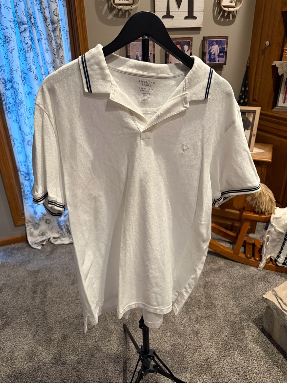 American Eagle Outfitters White Polo with Navy Trim